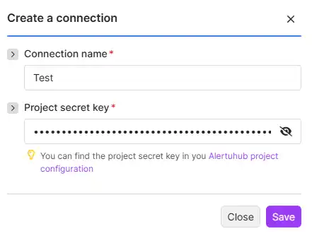 Create an AlertHub connection in Make with the project secret key